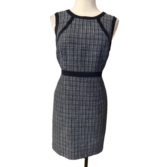 Talbots Sheath Dress 10 P 10P Blue White Tweed Sleeveless Cotton Linen Classic - Picture 2 of 14